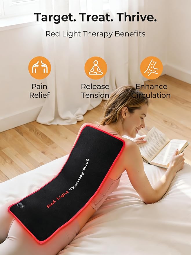 Red Light Therapy Mat, 24"x 12" Large Red Light Therapy Pad with Controller, 660nm & 850nm Near Infrared Light Therapy with Timer, Pulse Mode, 242 LED Beads, Back Shoulder Joint Pain Relief