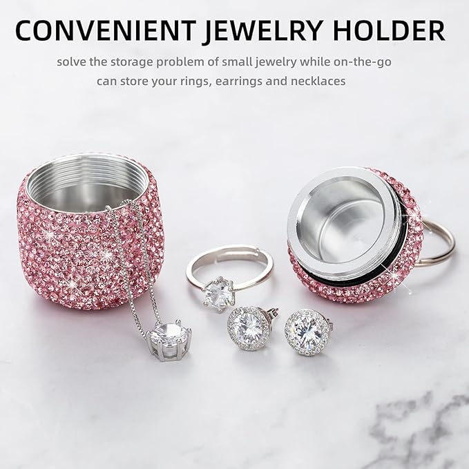 Pill Case for Purse Small Pill Container Keychain Bling Medicine Holder with Keychain Travel Medicine Organizer Bottle for Vitamin Supplement(Pink)