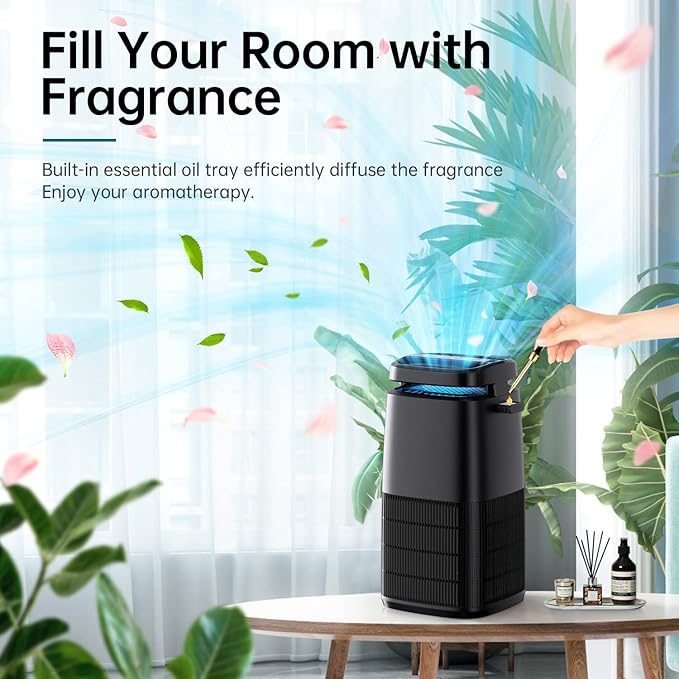 POMORON 4-in-1 Air Purifiers for Home, Air Ionizer Negative Ion Generator, H13 HEPA Filter, UV, Covers 1250 Ft² 99.97% Removal Rate for Pollen Smoke Pet Dander Air Cleaner for Bedroom, MJ002H, Black