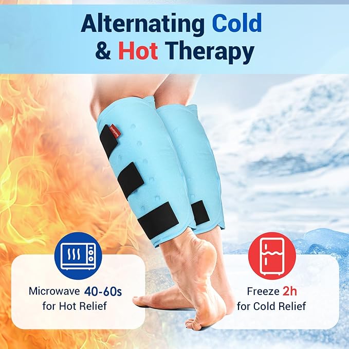 Comfytemp Extra Large Calf Shin Splint Ice Packs for Injury Reusable Gel, Knee Cold Pack, Hot Cold Compress Sleeve for Swelling, Tendonitis, Elbow, Leg, After Surgery Choice, 2 Pcs, L - XL
