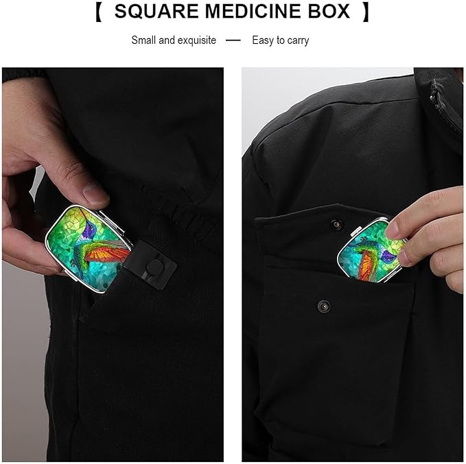 Colorful Humming Bird Pill Box 2 Compartment Stained Glass Portable Medicine Pill Case Travel Pill Organizer for Pocket Purse