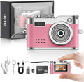 Mini Digital Camera, Keychain Camera 1080P HD with 2MP Lens, Flash, Video Recording, 32G Card Included, Portable and Compact Retro Vlog Camera for Travel, Kids, Pink