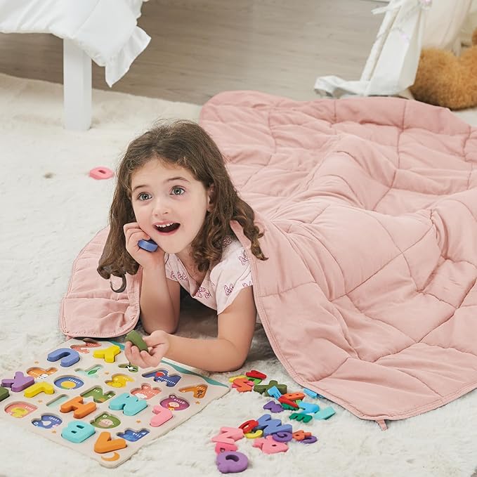Pink Weighted Blanket Kids 10lbs, 40"x60", Twin Size Cooling Heavy Throw Blanket for 80-120lbs, Microfiber Soft Thick Big Blankets Weighted Comforter Breathable Gift for Sleeping