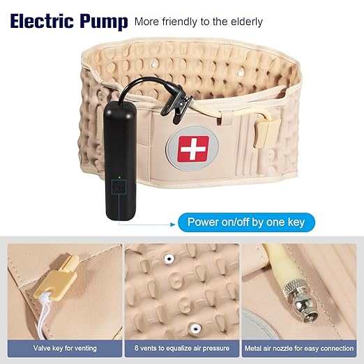 Decompression Back Belt with Electric Inflatable Pump -Lumbar Support Belt for Lower Back Pain Relief, Air Traction Device Fits Waist Size 29-49 Inches，(Beige)