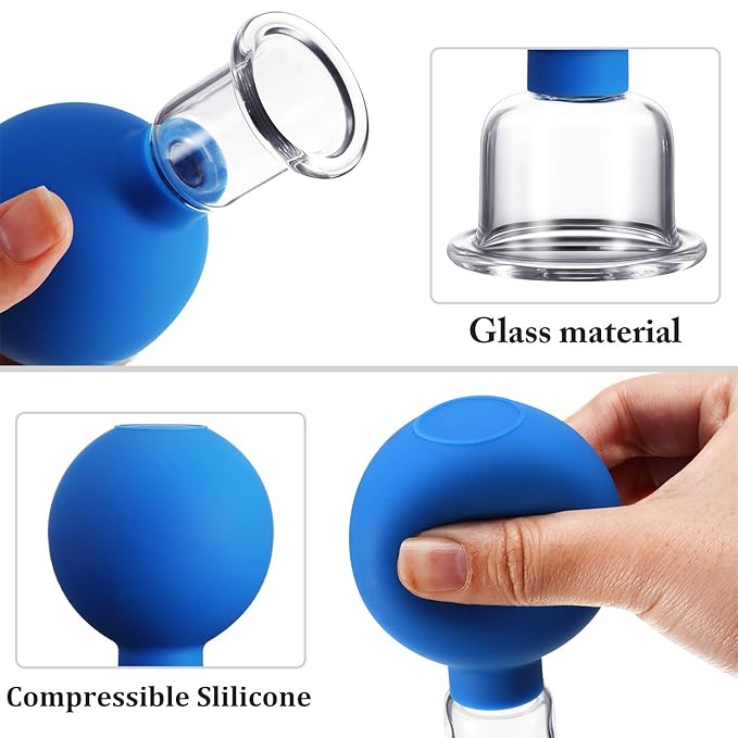Nuanchu Facial Cupping Cup Glass Face Cup Silicone Cupping Massage Vacuum Suction Mug for Body Face Leg Arm Back Shoulder Muscle and Joint(Blue,0.8 Inch Diameter)