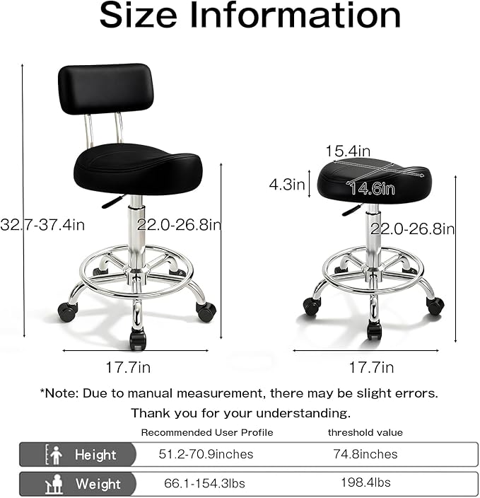 Saddle Stool, Adjustable Height Ergonomic Swivel Chair with Wheels, PU Leather Saddle Seat with Ring Pedal for Salon, Massage, Clinic, Lab, and Office