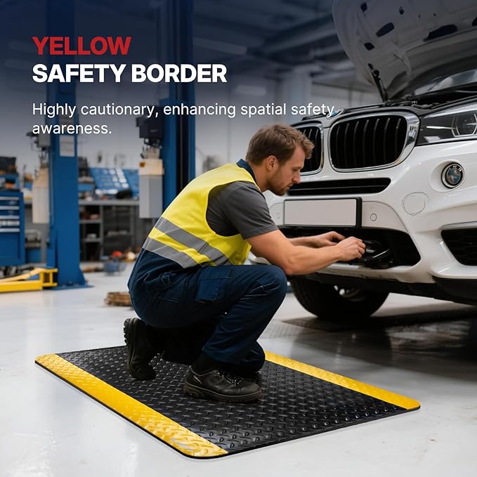 NORTHSKY Olympia Anti Fatigue Mat Industrial, Standing Mat, Yellow Border Safety, 3 x 2 ft, 15/16" Thick, Advanced High-Density Memory Foam, for Workshop Workstations, Laboratory Benches