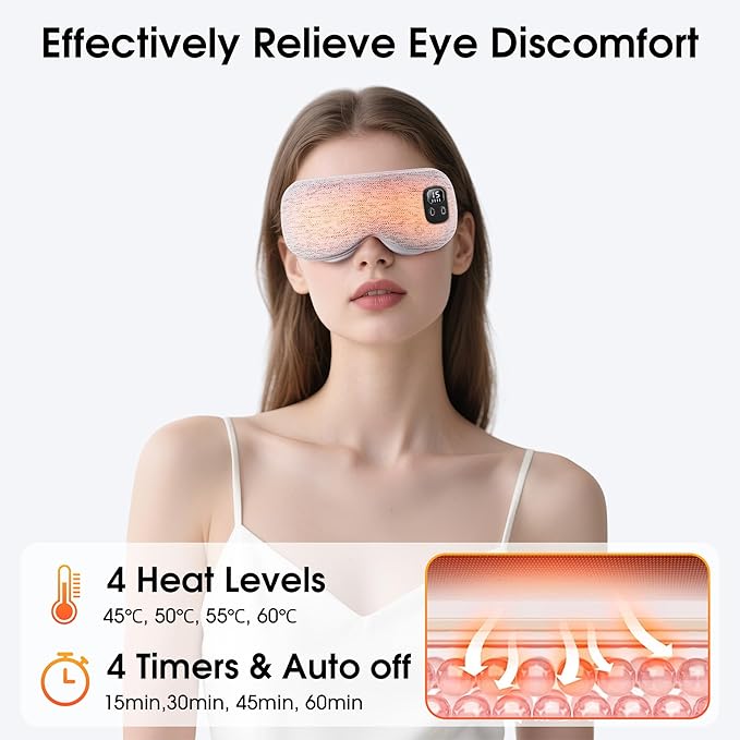 EASICUTI Heated Eye Mask, Cordless Warm Eye Compress for Dry Eyes Blepharitis Stye Treatment Eye Relief Improve Sleep, 4-Level Temperature & Timer, Washable Eye Heating Pad for Sleeping, Travel, Grey