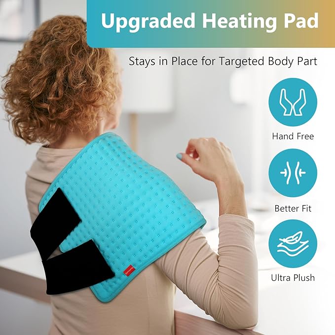 Comfytemp Wearable Heating Pad for Back & Period with 2 Elastic Straps, FSA Eligible 12"×24" Electric Large HSA Heated Pad for Neck Shoulder Leg Knee, Birthday Gifts for Women Men Mom Dad, Washable