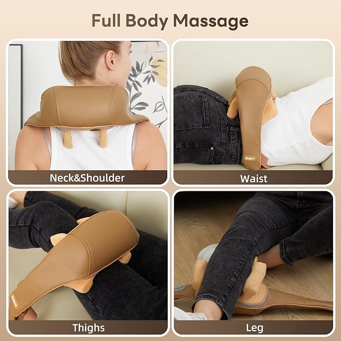 Neck Massager for Pain Relief Deep Tissue with Heat -Cordless Shiatsu 6D Kneading Massage for Neck,Shoulder,Christmas Gifts for Women/Men/Mom/Dad（PU-Yellow Brown）