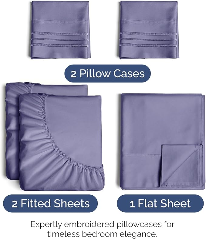 Split King Size 5 Piece Sheet Set - Extra Soft, Breathable & Cooling Sheets - Hotel Luxury Bed Sheets for Women & Men - Deep Pockets, Easy-Fit & Wrinkle-Free Sheets - French Violet Oeko-Tex Bed Sheets