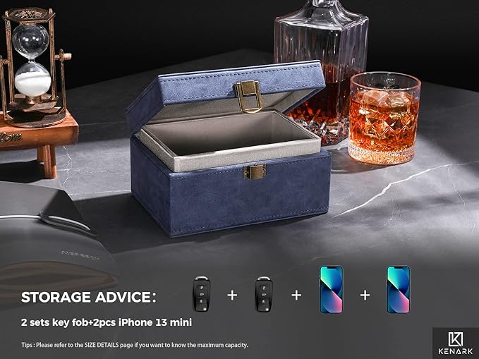 KK6M-BL Faraday Key Fob Protector Box, RFID Signal Blocking Shielding Box for Car Keys, Anti-Theft Vintage Faraday Cage with High-Grade Protein Leather, Blue - Size: M