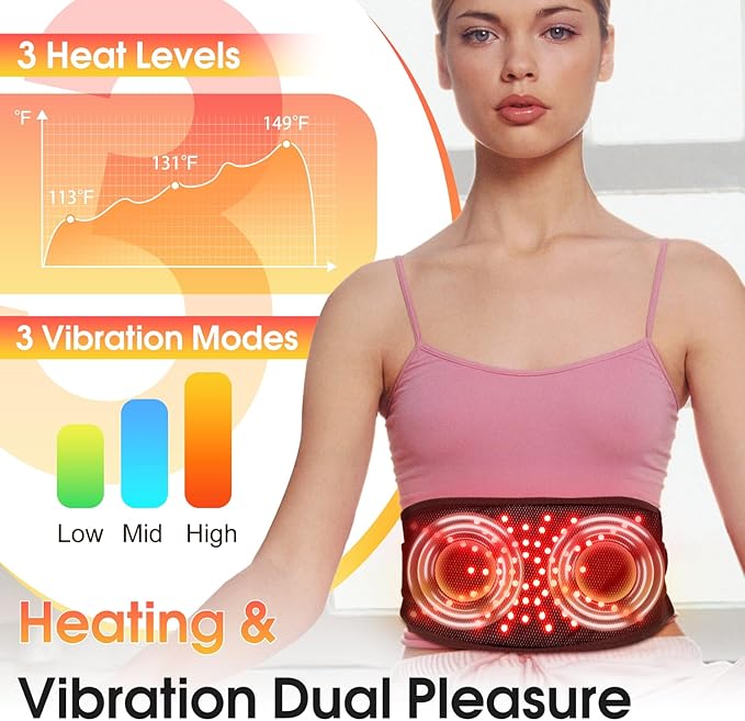 Electric Heating Pad for Back, FSA Eligible HSA, XL Cordless Heated Back Belt Wrap with 3 Heating and 3 Vibration Modes, 5000mAh Battery Operated Lower Back Massager, Heated Pad for Back