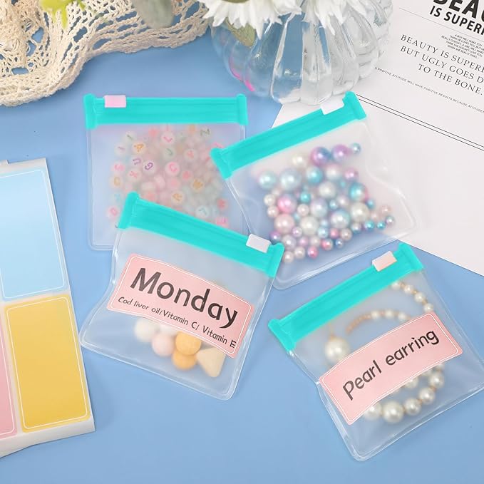 MARFOREVER 39 Pcs Pill Pouch Bags, Reusable Medicine Bags Pill Pouches Zippered Medicine Packets Travel Pill Organizer 28 Pcs Plastic Pill Bags with Slide Lock 10 Sheets Labels and 1 Pc Marker
