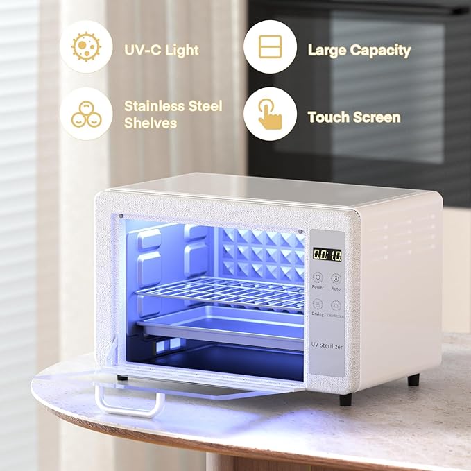 Yofuly Sterilizer for Esthetician, 10L Large Sterilizer for Nail Tools, Multi-Functional Nail Cleaner Box, Large Capacity Cleaning Cabinet for Home Use, Barbers, Beauty Salons, and Spas(white)