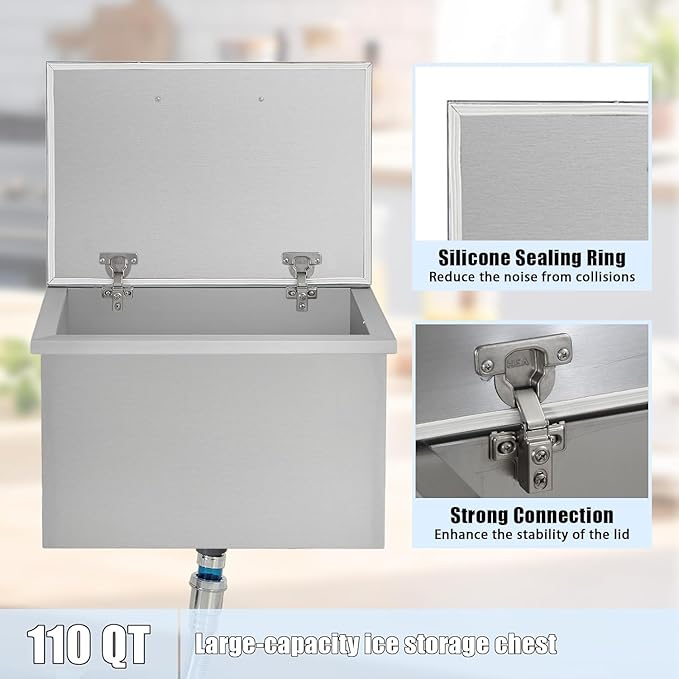 Commercial Stainless Steel Drop-in Ice Bin Chest – Insulated Bar Ice Well for Beverage Service