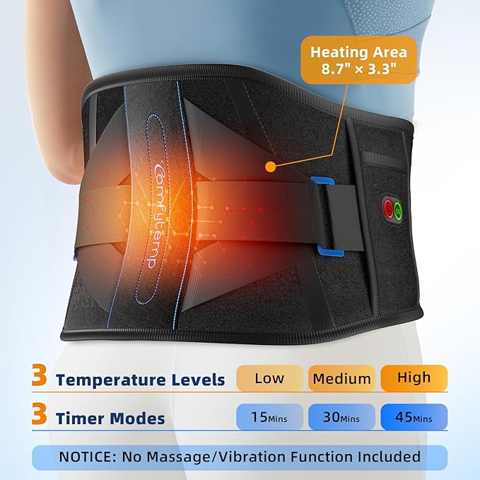 Comfytemp Cordless Heating Pad with Back Brace for Lower Back, FSA Eligible HSA Portable Wireless Wearable Heated Waist Belt, Rechargeable Lumbar Support Birthday Gift, 3 Heat 3 Timer, 52"(No Massage)