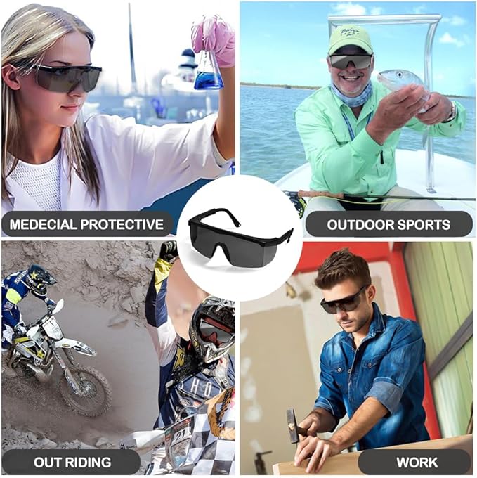 UV Light Safety Glasses Protection,UVC 400 Blue Light Blocking Protective Glasses Goggles ,Ansi Z87 Adjustable Temples Eyewear, Shaded Shatterproof Scratch Resistant Safe Sunglasses Black Color