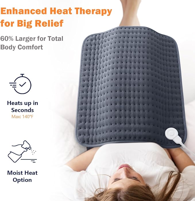 Ultra-Wide Microplush Heating Pad - 20"x24" Electric Heating Pad for Back, Neck, Shoulder Pain and Cramps - Moist Heat Option, Machine Washable, Auto-Off - Gifts for Women, Men, Mom, Dad, Christmas