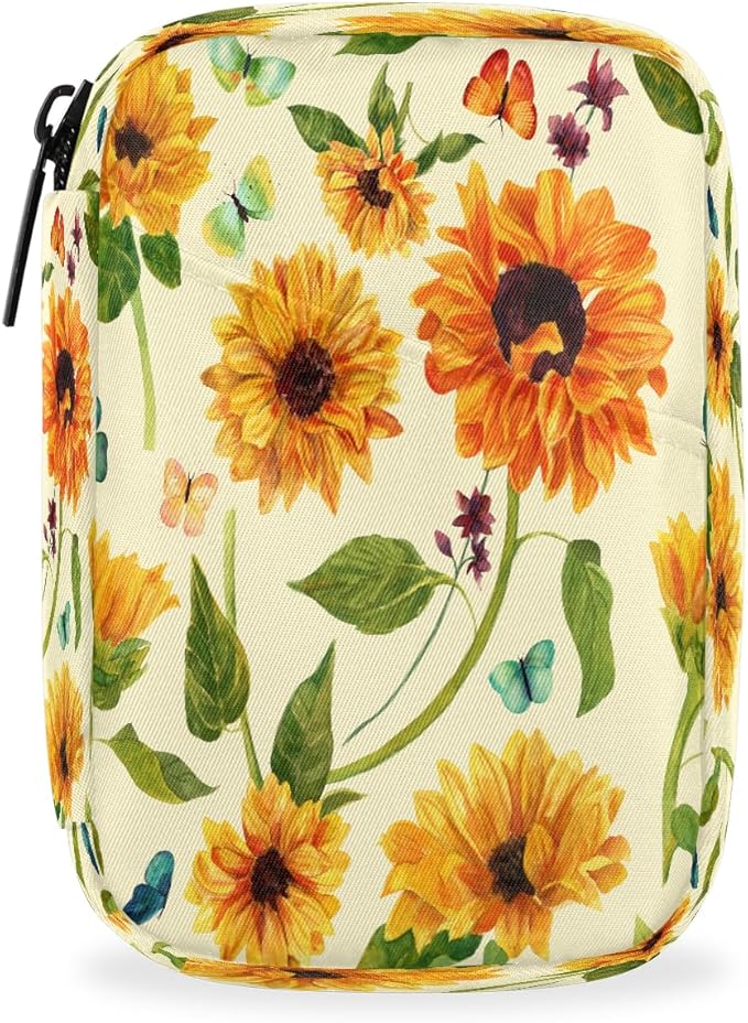 Butterfly Sunflower Leaf Flower Travel Pill Organizer Box Weekly Portable Pill Case Daily Pills 7 Day Small Birth Control Pills Container Removable Compartments for Medicine Vitamins Fish Oil