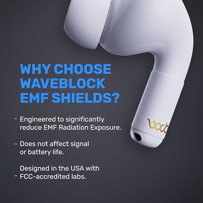 EMF Shield Sticker for AirPods – Lab-Tested Electromagnetic Wave Reduction, Made in USA, Patented for 5G & Wireless Devices, Works with All Short Stem AirPods 2nd/ 3rd/ 4th Gen – WaveBlock (2-Pack)
