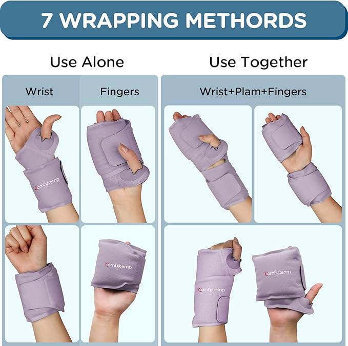 Comfytemp Wrist Ice Pack Wrap for Carpal Tunnel Relief, 2 Gel Packs, Hot Cold Compression Brace for Hand Injuries Reusable, Tendonitis, Men Women Recovery Item (Purple)
