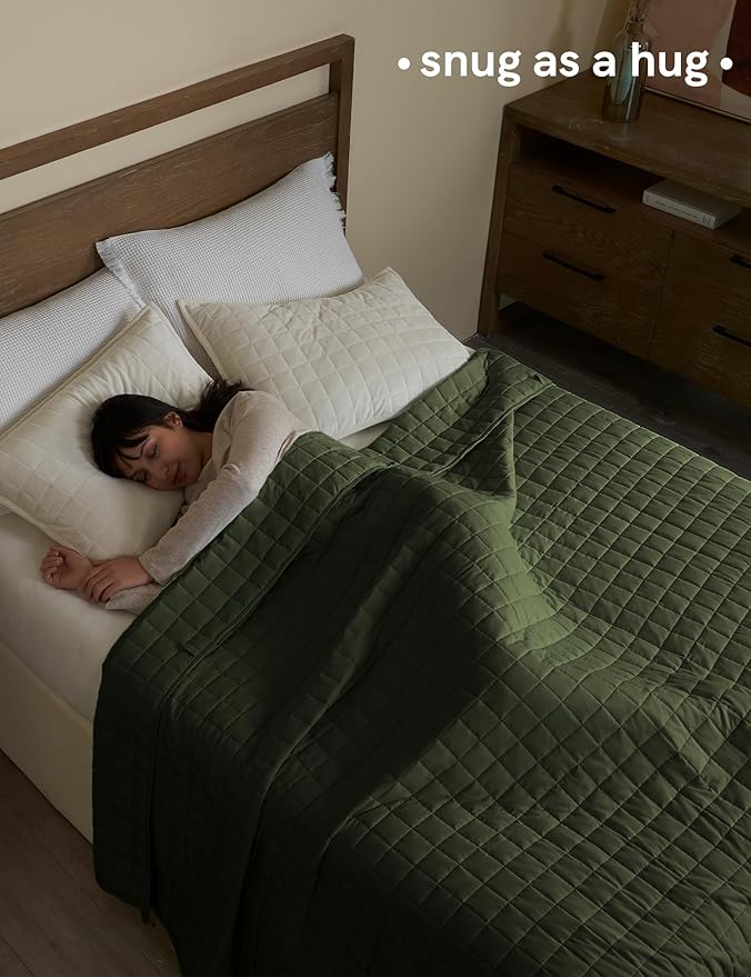 YnM Cotton King Size Weighted Blanket for Adults (88x104 Inches, 30 Pounds, Army Green), Smallest Compartments with Cooling Glass Beads,Heavy Blanket for Two Persons of 140~240lbs on Queen or King Bed