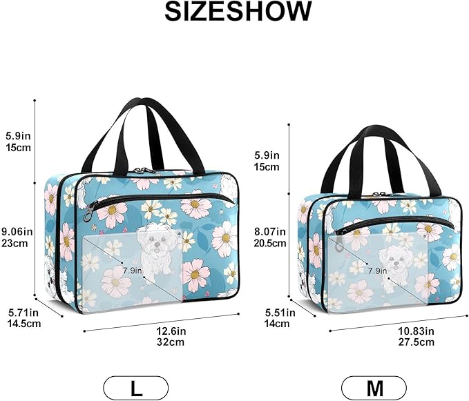Fustylead Cute Cartoon Maltese and Daisy Flowers Large Medical Supplies Organizer Bag with Zipper Empty First Aid Bag Trauma Kit for Traveling Hiking Camping