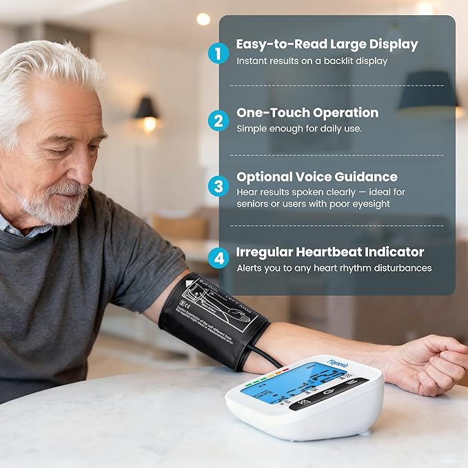Digital Upper Arm Blood Pressure Monitor, Automatic BP Machine for Home Use with Large Backlit Display, Voice Broadcast, Irregular Heartbeat Detection, Adjustable Wide Cuff 8.6"-16.5"