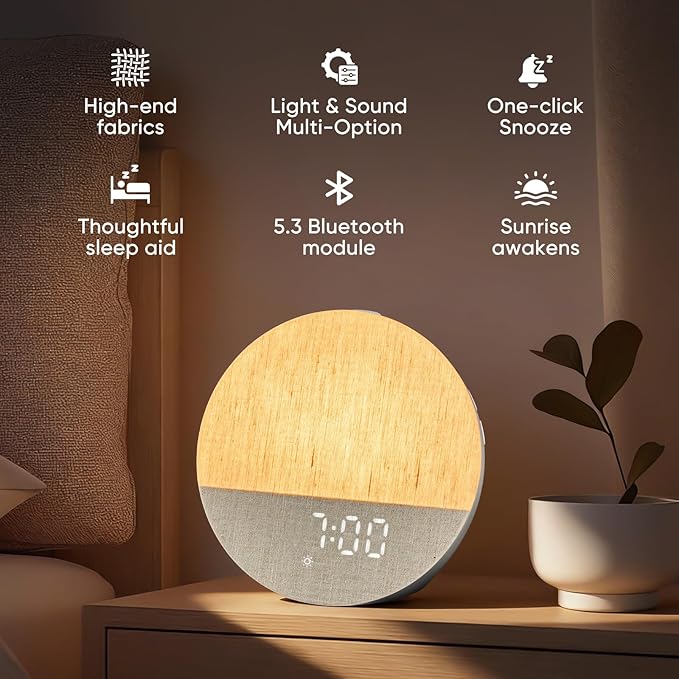 Stillstorm Hatch Alarm Clock, Fabric Dimmable Night Light for Heavy Sleepers, Sunrise Wake Up Light, White Noise Machine for Baby, Dual Alarm Function 30 Sleep Sounds, with 17 Light Effects