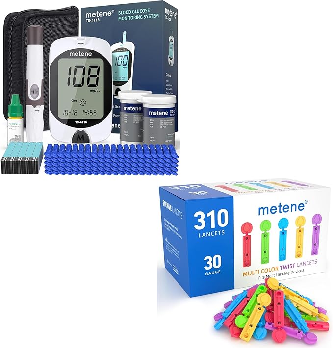 Metene TD-4116 Blood Glucose Monitor Kit & Metene Twist Top Lancets for Lancing Devices