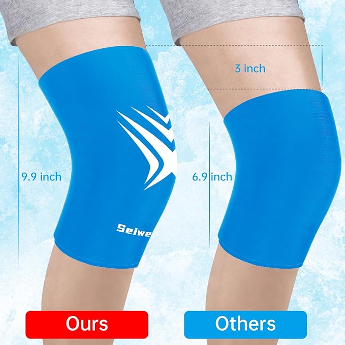 Extended Leg Knee Ice Pack Wrap for Injuries Compression, Reusable Gift Soft Gel Freeze Knees Brace for Swelling Replacement Surgery, Cold Therapy for Arthritis, Meniscus Tear (Knee-Blue-2 Pack)
