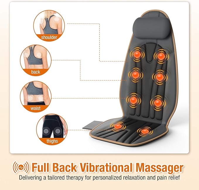 SLOTHMORE Vibration Back Massage Cushion with Heat, Back Massager Cushion with 5 Massage Modes, Heated Massage Pad for Office Chair & Home Relaxation