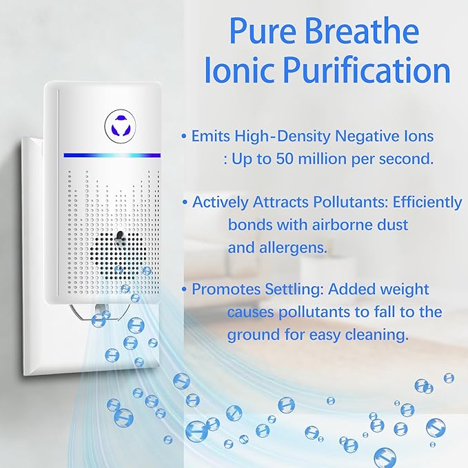 Air Ionizers for Home 4Pack,2026 Upgraded Plug-in Air Purifier with Negative Ion Technology, Odor Eliminator for Pet, Smoke, Dust-Quiet Portable Air Freshener for Bedroom, Office, Kitchen, Litter Box