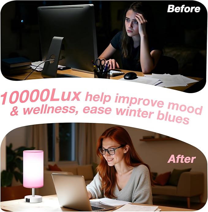 Dicoool Light Therapy Lamp 10000 Lux, Sun Lamp with Remote, 3 Color Temperature & Stepless Dimming, Happy Sunlight Lamp, Daylight Lamp for Home, Office, Pink Decoration Use As Lift Mood, Happy Life