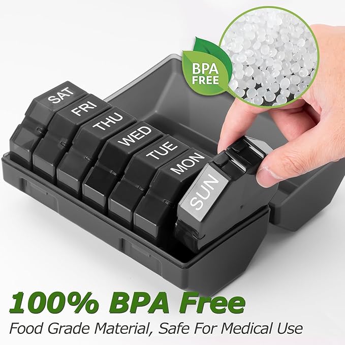 Weekly Pill Organizer 4 Times a Day, Large Pill Box 7 Day Daily Pill Case with 28 Extra Large Compartments Portable Travel Pill Container Big Medicine Organizer for Supplement Vitamin (Black)