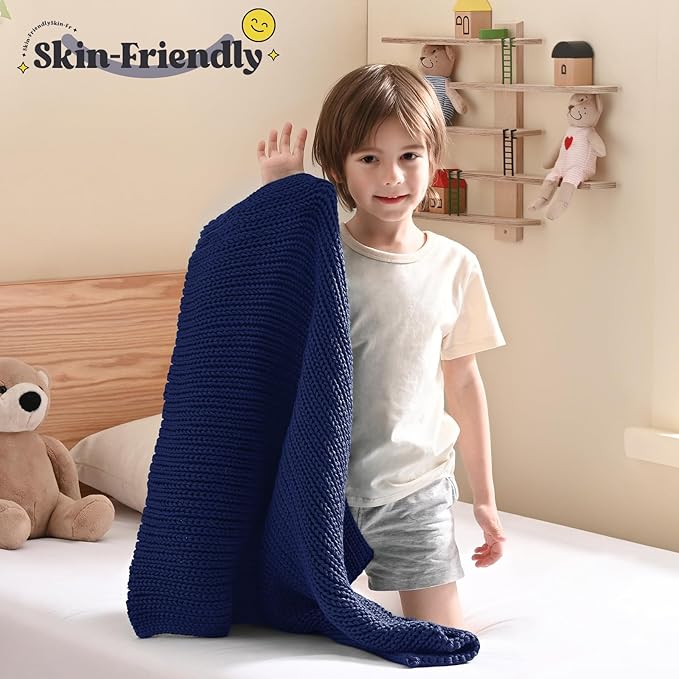 Guohaoi Knitted Weighted Lap Pad (Blue 20"x30" 2lbs) No Beads Cooling Weighted Blanket, Breathable Chunky Knit Blanket, Small Throw Blanket for Travel Indoor Outdoor