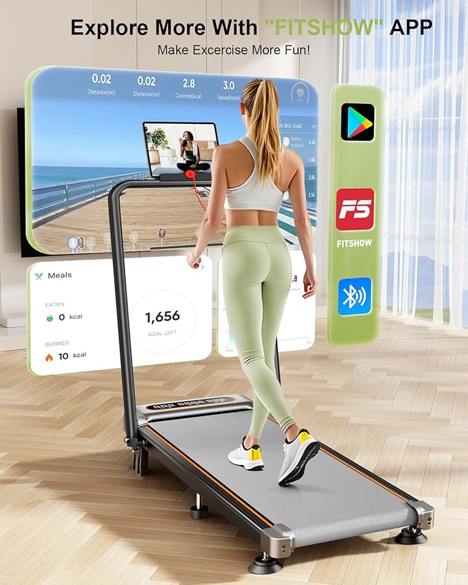 Foldable Treadmill with 10% Incline, 3.5HP Low Noise Walking Pad Treadmill with Handle Bar, Rayspace 4 in 1 Portable Under Desk Treadmills for Home/Office, 350 Lbs Capacity, APP & Remote Control