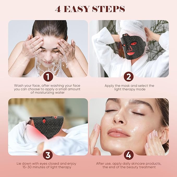 Red Light Therapy for Face, 8 Modes Portable Led Face Mask Light Therapy with Remote, Near-Infrared 850nm Wavelength with Timing Function for Anti-Aging Skincare at Home Travel