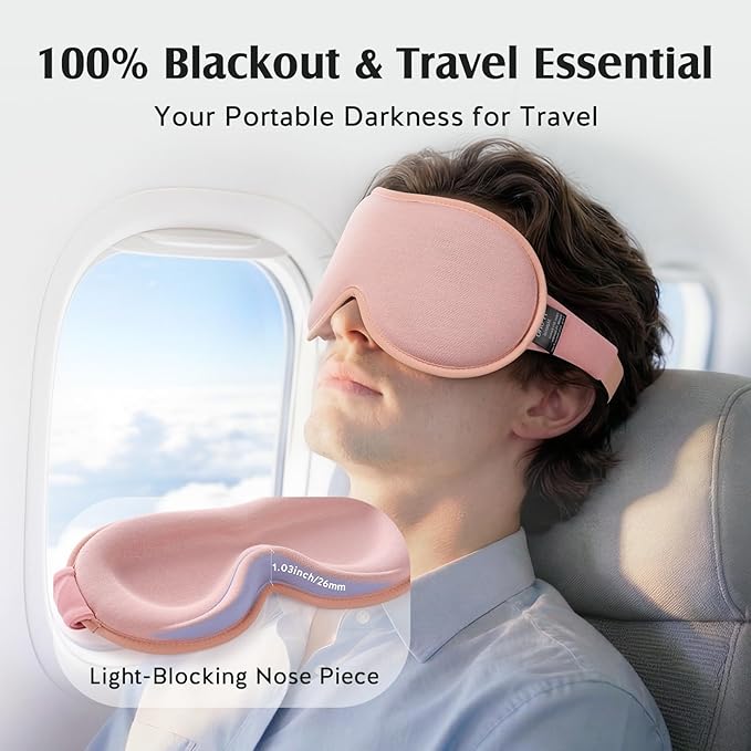 YFONG Sleep Mask for Lash Extensions, Bamboo Viscose & 100% Blackout Eye Mask for Sleeping Women Men, Soft 3D Contoured Zero Eye Pressure Blindfold for Travel, Breathable & Adjustable Eye Cover, Pink