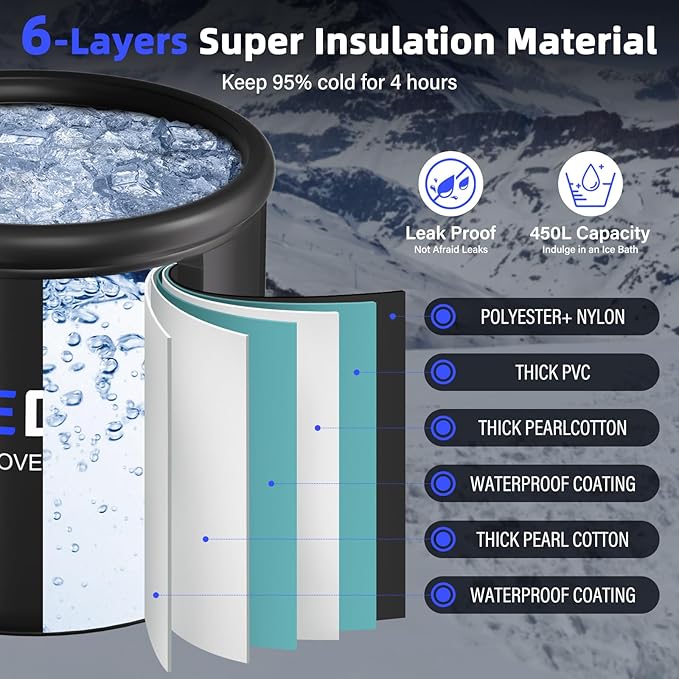 Upgrade XL Ice Bath Tub for Athletes, 119 Gallons Hot & Cold Plunge Tub with Cover for Recovery, Cold Water Therapy, Multiple Layered Portable Hot Tubs for for Home, Gym & Outdoor
