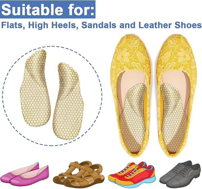Dr.Foot Arch Support Shoe Inserts for Plantar Fasciitis Relief, Self-Adhesive Arch Pads Heel Cushion for Flats, Heel Pain, Gel Arch Insoles for Men and Women 2 Pairs (Apricot, Large)