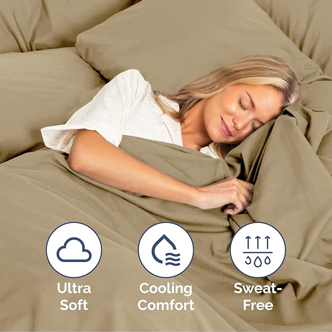 Queen Size 4 Piece Sheet Set - Extra Soft, Breathable & Cooling - Hotel Luxury Durable Bed Sheets - Deep Pockets, Easy-Fit & Wrinkle-Free - Light Caramel Oeko-Tex