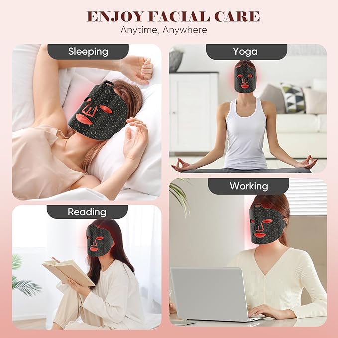 Red Light Therapy for Face, 8 Modes Portable Led Face Mask Light Therapy with Remote, Near-Infrared 850nm Wavelength with Timing Function for Anti-Aging Skincare at Home Travel
