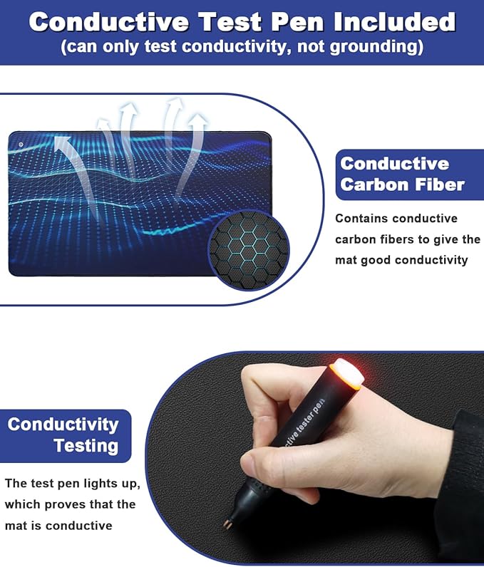 Grounding Mat 13"x24" Grounded Foot Pad Earth Connected Mat Therapy Pad with Testing Pen, Grounding Cord