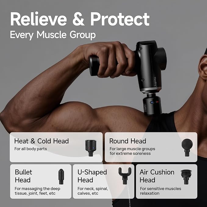 Percussion Massage Gun Deep Tissue with Heat and Cold Head, Portable Handheld Muscle Massager, Percussion Back Body Masajeador 12mm Amplitude for Athletes, FSA Eligible & HSA Approved