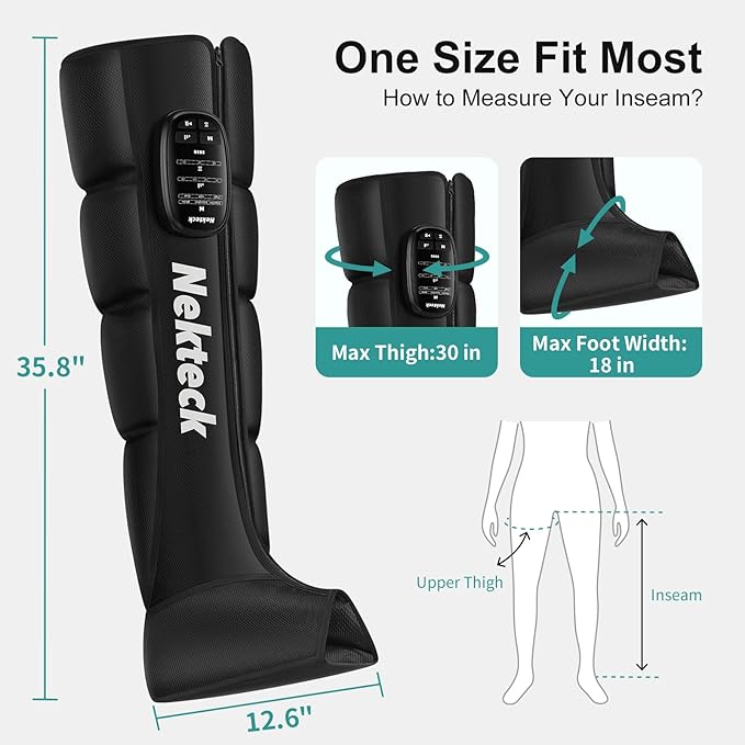 Nekteck Cordless Leg Compression Massager, Rechargeable Massage Tools for Circulation and Pain Relief, Portable Full Leg Boots, Gifts for Mom Dad Men Women, Single Unit