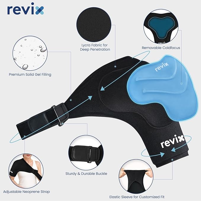 REVIX XL Shoulder Ice Pack for Rotator Cuff and Arm, Reusable Large Cold Gel Wrap with Extra Removable Coldfocus, 30-Minute Lasting Cooling, Flexible Fit for Recovery, Workout Relief & Daily Comfort