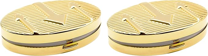 Set of 2 Oval-Shaped Pocket Purse Pill Box & Organizer with Dual Compartments (Gold Arrows)