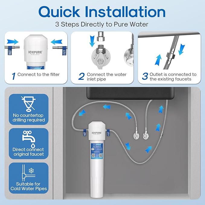 ICEPURE WFS5300A-20 5 Years or 40K Gallons Under Sink Water Filtration System, Ultra High Capacity NSF/ANSI CAN372 & 42 Certified, Direct Connect Drinking Faucet, Removes Chlorine, Odor, Heavy Metals